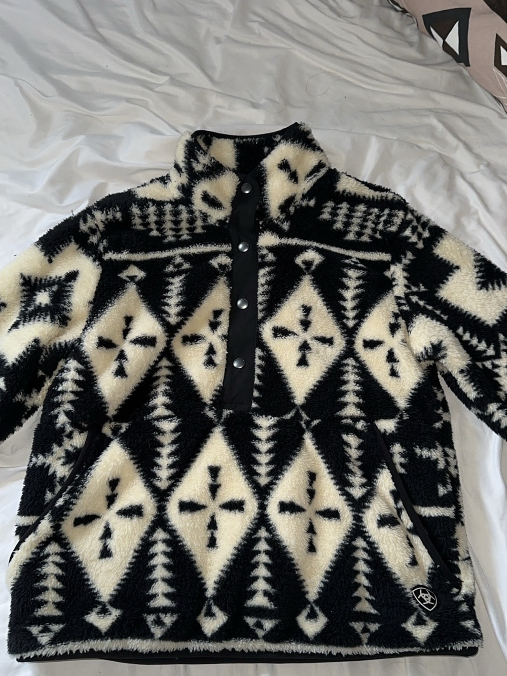Ariat Black & Cream Geometric Sherpa Zip Pullover Jacket